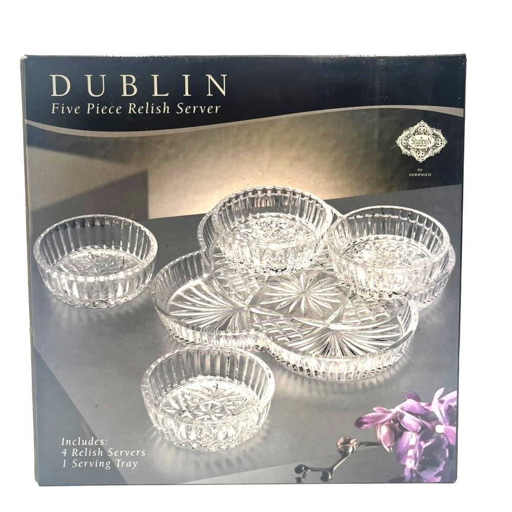 Dublin Crystal Five Piece Relish Server Tray with 4‎ Small Bowls